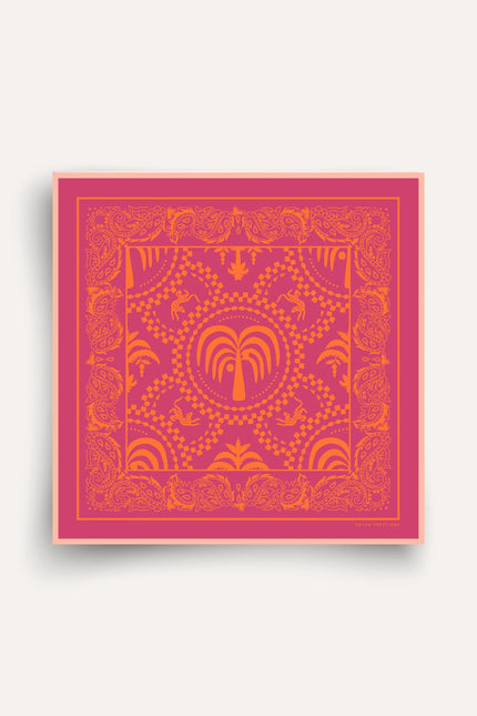 Foulard carré coton palmeraie carmine ANTAN