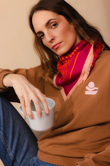 Foulard carré coton palmeraie carmine ANTAN