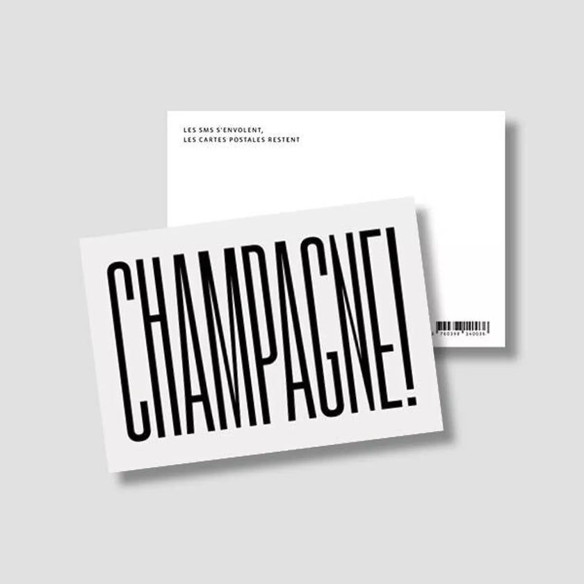 carte blanche avec champagne écrit en noir