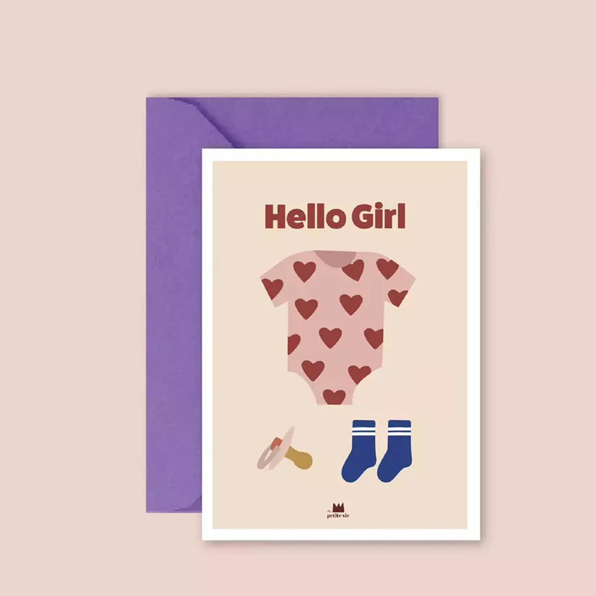 carte body avec des coeurs, chaussettes, tétine rose