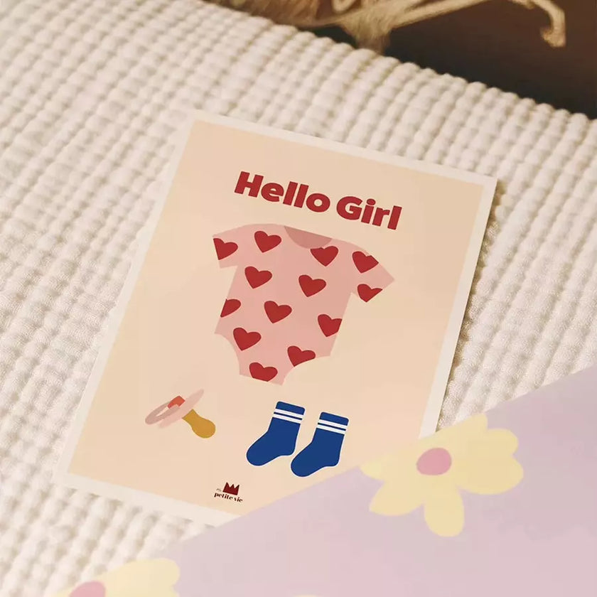 carte body avec des coeurs, chaussettes, tétine rose