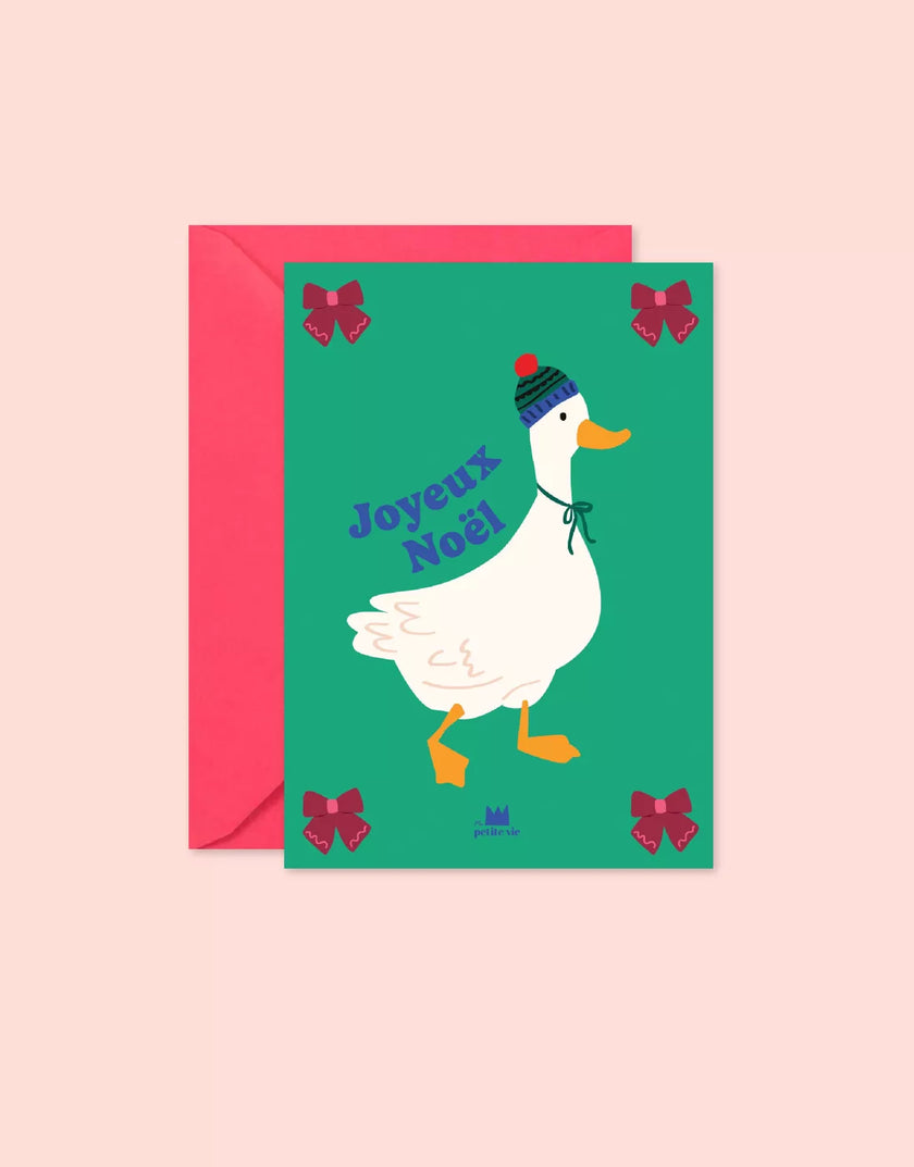 Carte Joyeux Noël oie avec bonnet