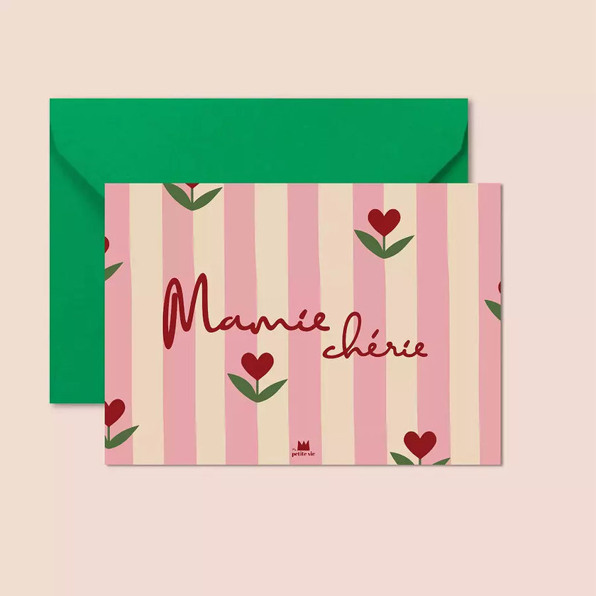 carte rayée rose et beige mamie chérie