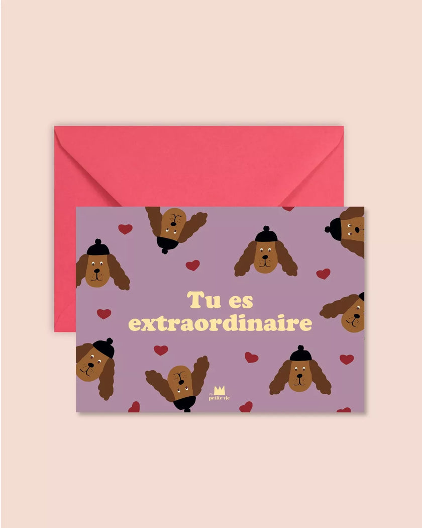 Carte tu es extraordinaire chien et coeur