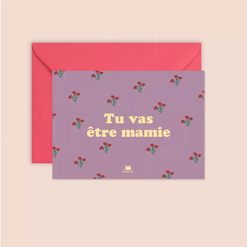 carte tu vas etre mamie violette fleurie