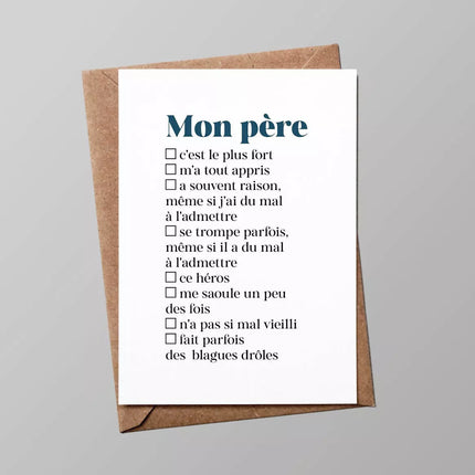 Carte mon père version QCM