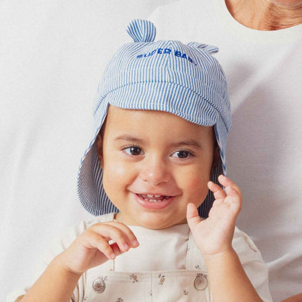 Chapeau bébé super baby chamaye rayé bleu et blanc