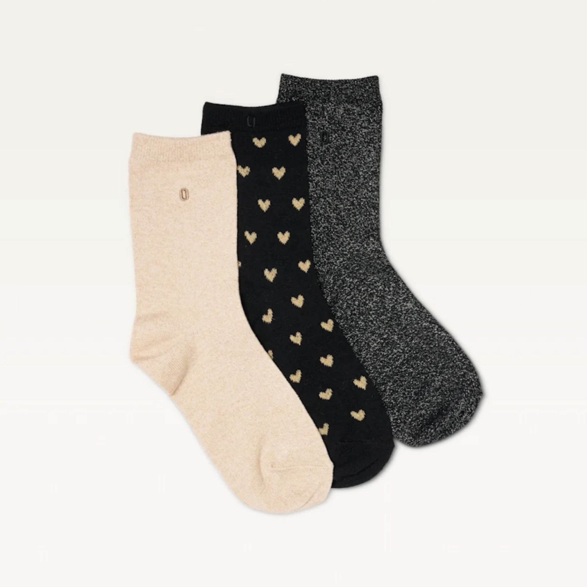 Pack de 3 chaussettes | Fantaisie Petits coeurs noirs dorés