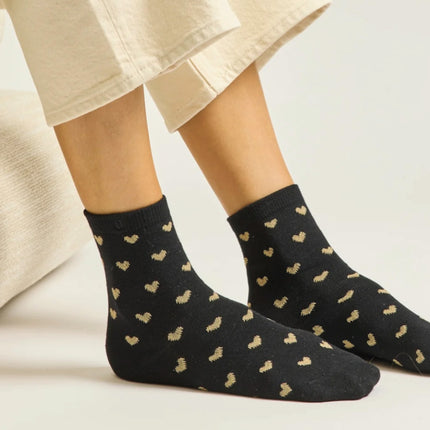 Pack de 3 chaussettes | Fantaisie Petits coeurs noirs dorés
