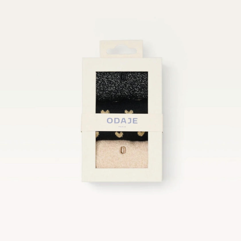 Pack de 3 chaussettes | Fantaisie Petits coeurs noirs dorés