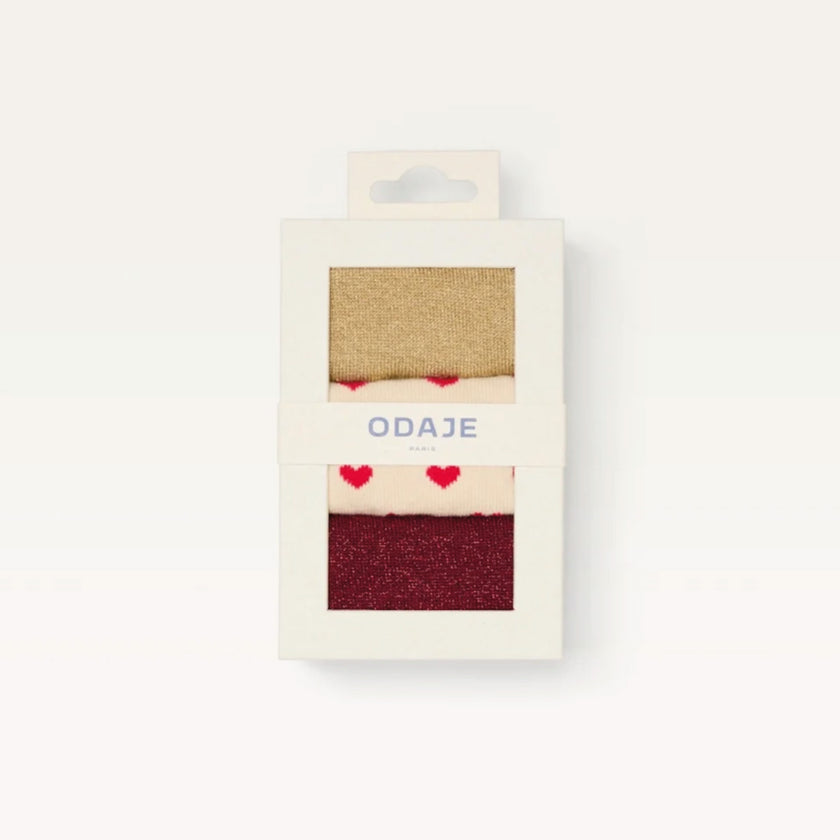 Pack de 3 chaussettes | Fantaisie Petits coeurs bordeaux dorés