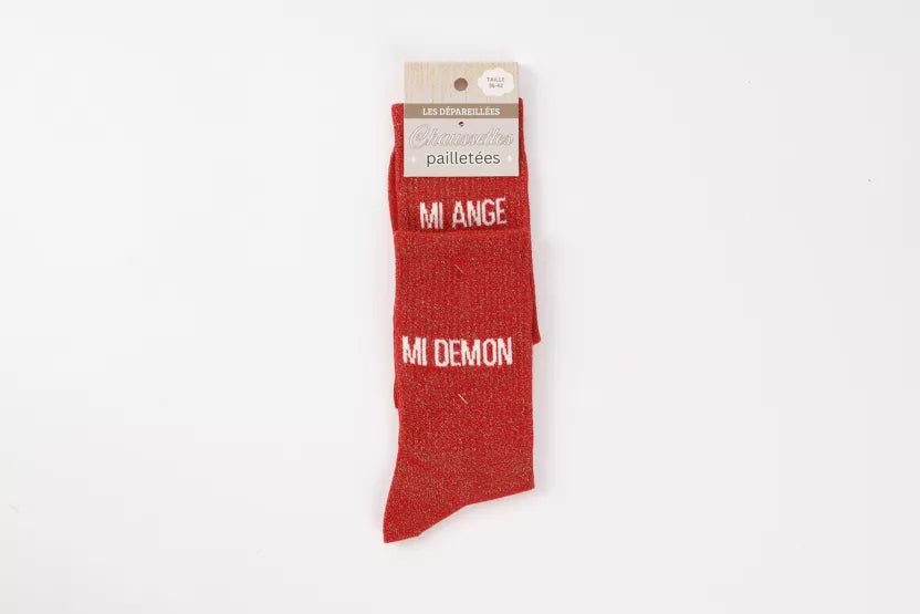 Chaussettes à paillettes rouge Mi-Ange Mi-Démon