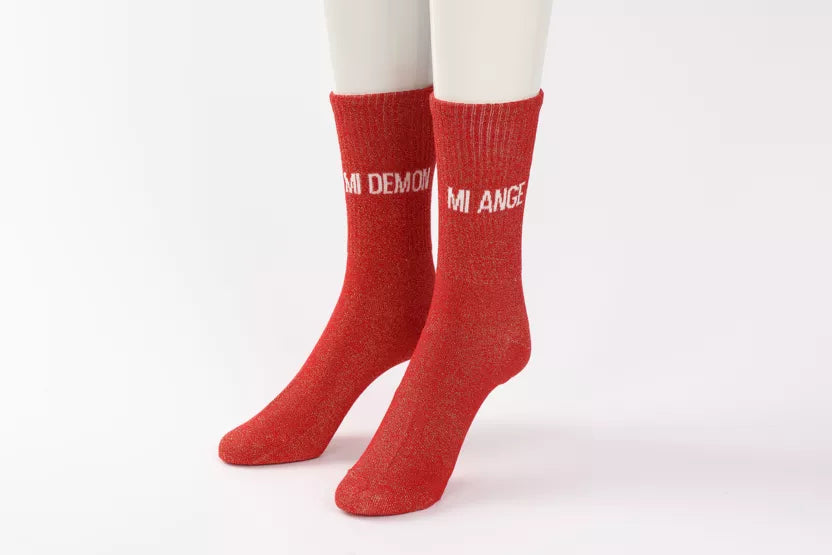 Chaussettes à paillettes rouge Mi-Ange Mi-Démon