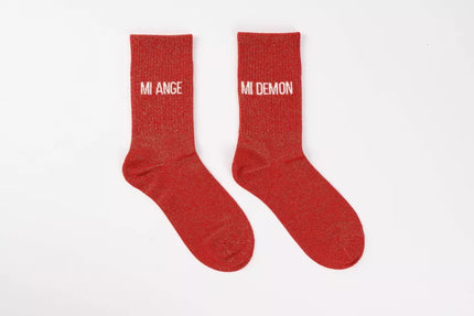 Chaussettes à paillettes rouge Mi-Ange Mi-Démon