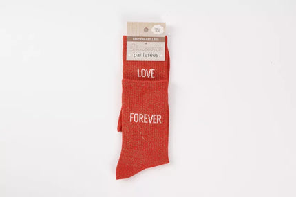 Chaussettes rouge à paillettes love forever