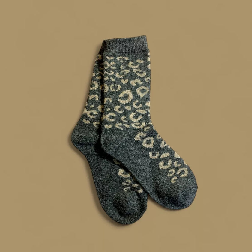 chaussette leopard laine/coton gris fonce