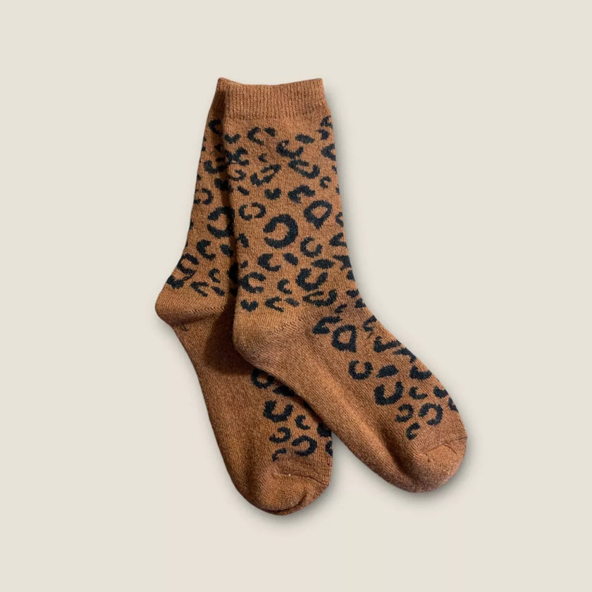 chaussette leopard rouille laine/coton