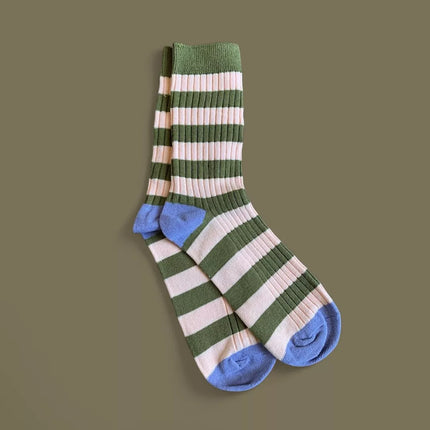 chaussette raye kaki et ecru