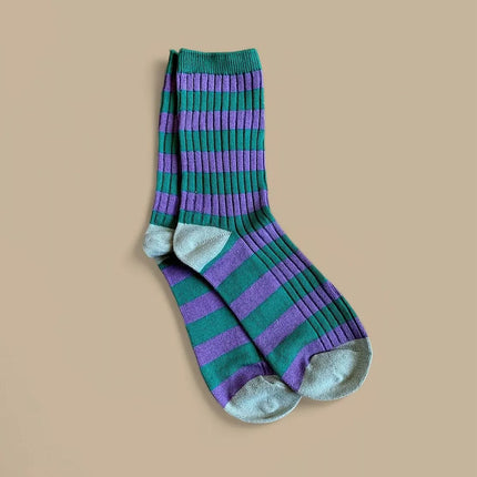 chaussette raye vert et mauve