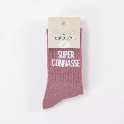 Chaussettes à paillettes Super connasse Rose