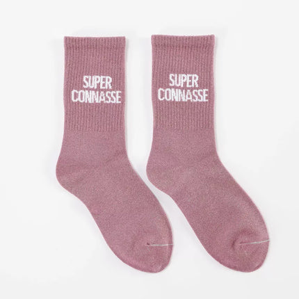 Chaussettes à paillettes Super connasse Rose