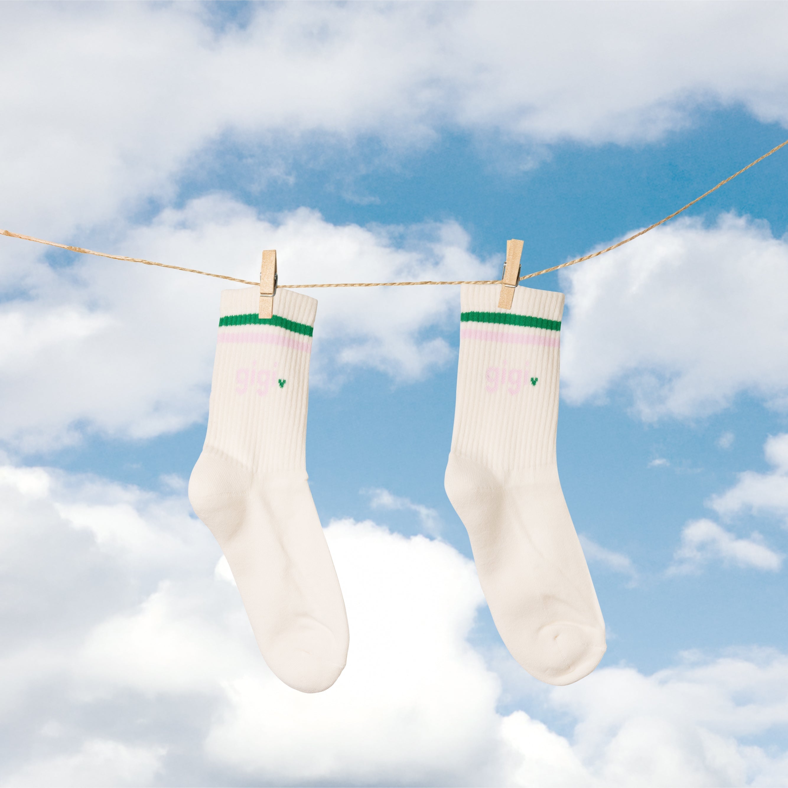 chaussettes beige liseré vert