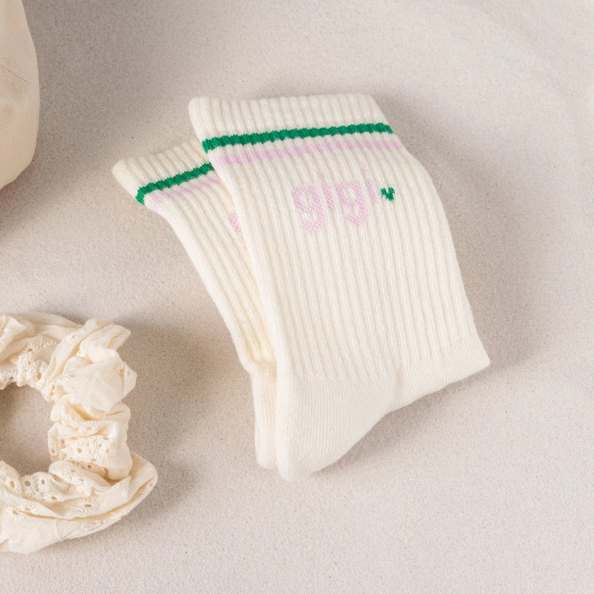 chaussettes beige liseré vert