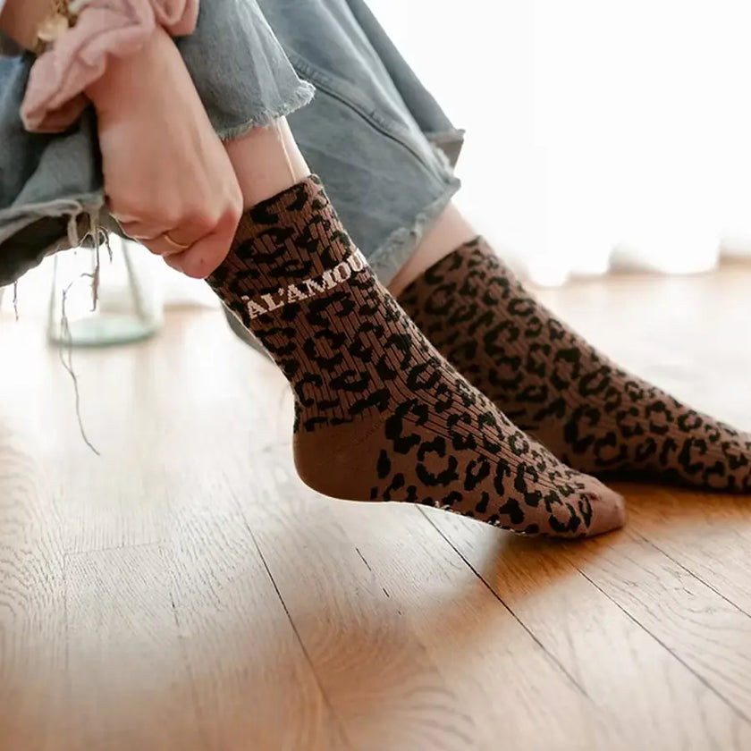 chaussettes leopars marron à la vie à l'amour