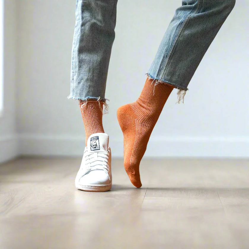 Chaussettes à paillettes terracota Klue