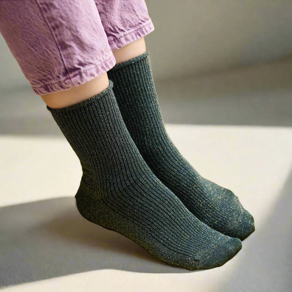 Chaussettes à paillettes vert Klue