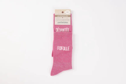 Chaussettes rose paillettes déjantée fofolle
