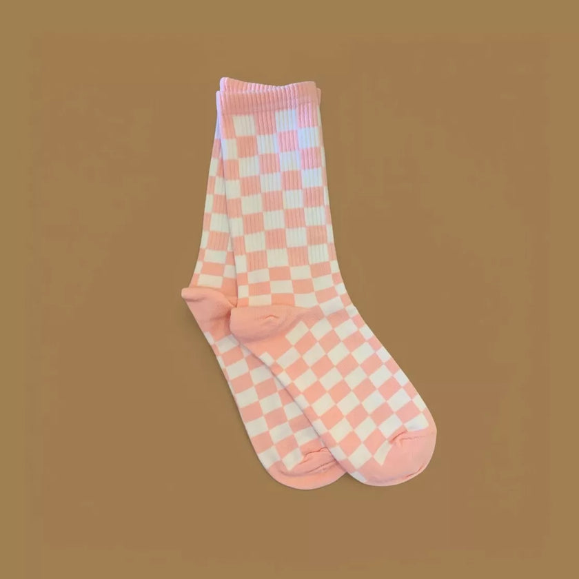 chaussettes damier rose et blanc