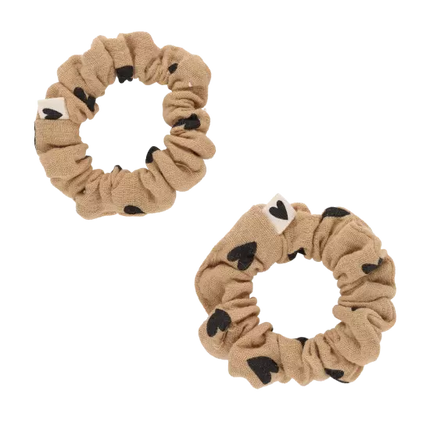 Chouchous en gaze de coton motif coeur beige