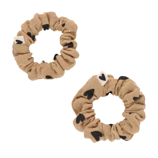 Chouchous en gaze de coton motif coeur beige
