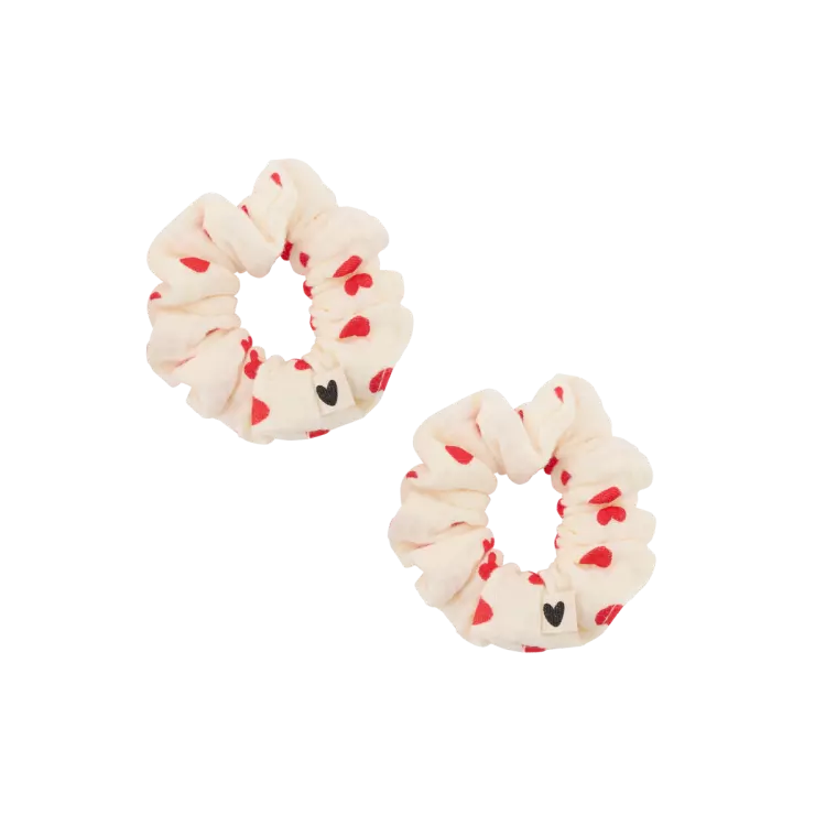 Chouchous en gaze de coton motif coeur rouge