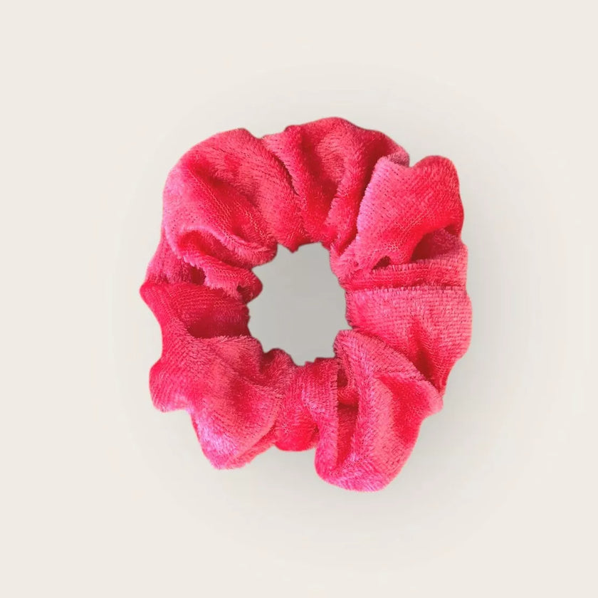 chouchou velours rose fluo 