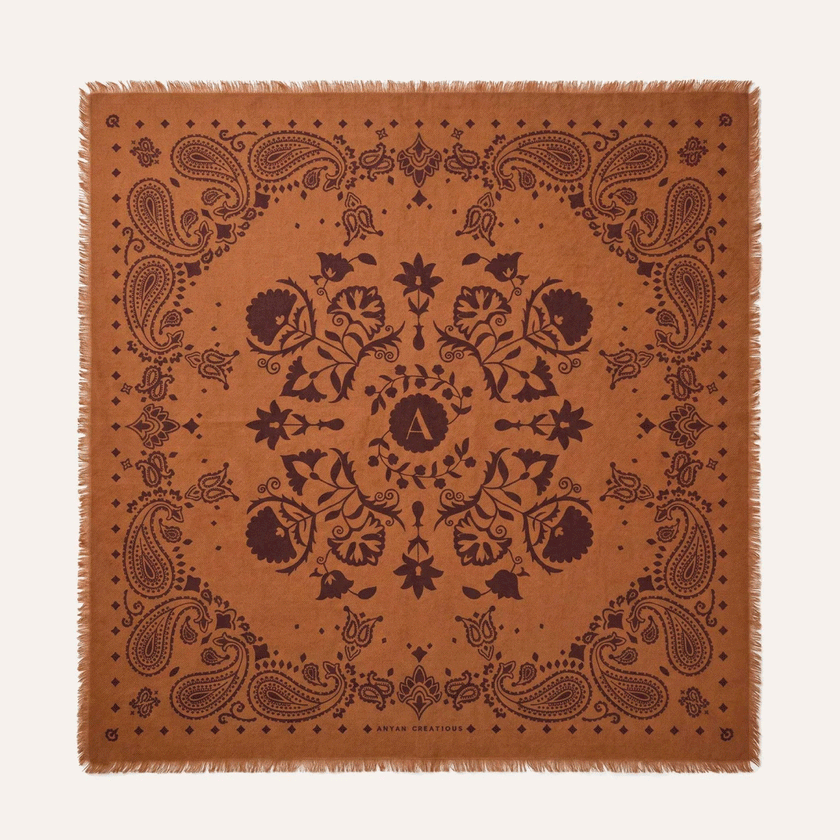 Grand foulard en laine Cuir – Ocre & bordeaux