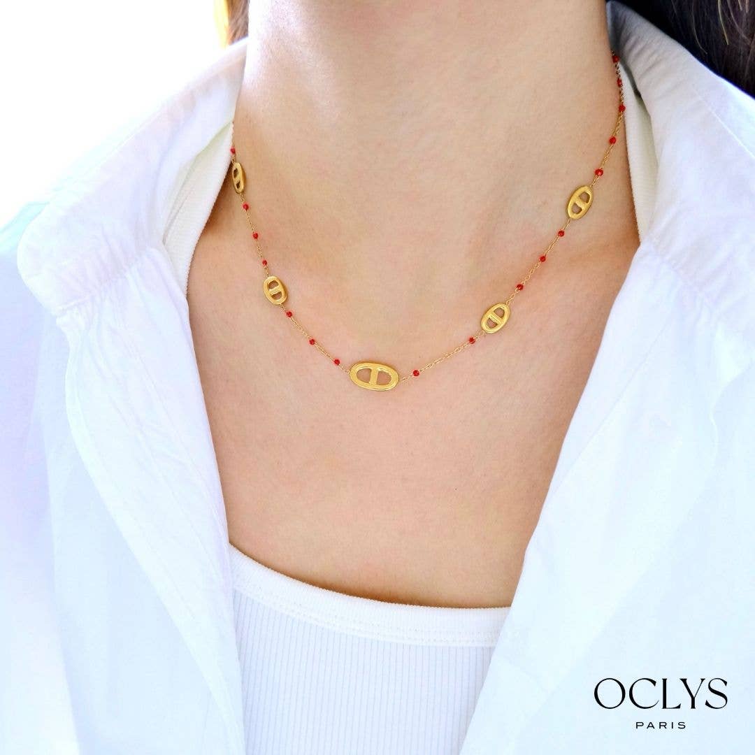 Collier maille marine acier inoxydable doré émaillé Xana