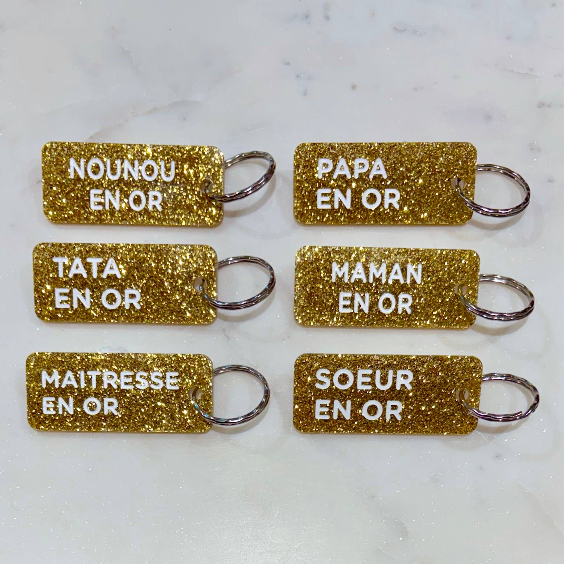 TATA EN OR Porte-clés à paillettes Plus de Love