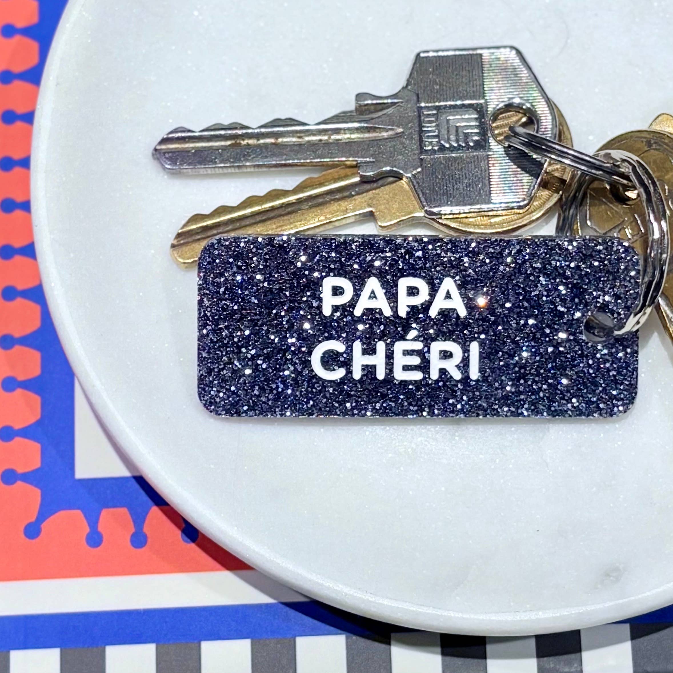 PAPA CHÉRI Porte-clés à paillettes Plus de Love