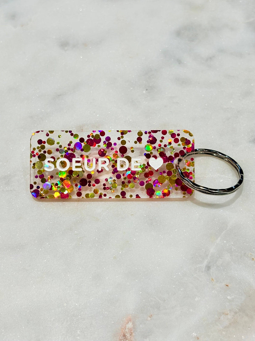 SOEUR DE 💖 Porte-clés à paillettes Plus de Love