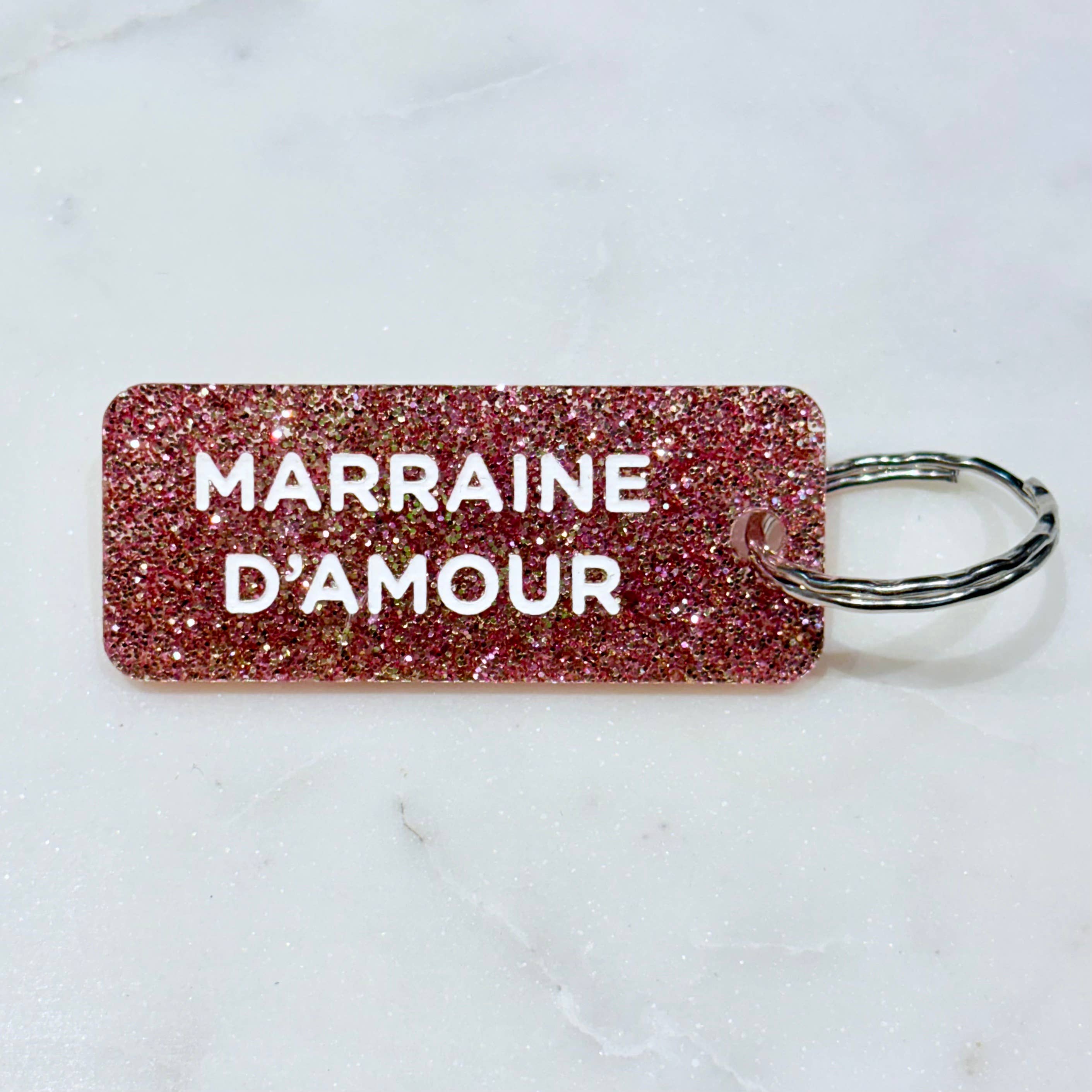 MARRAINE D'AMOUR Porte-clés à paillettes Plus de Love