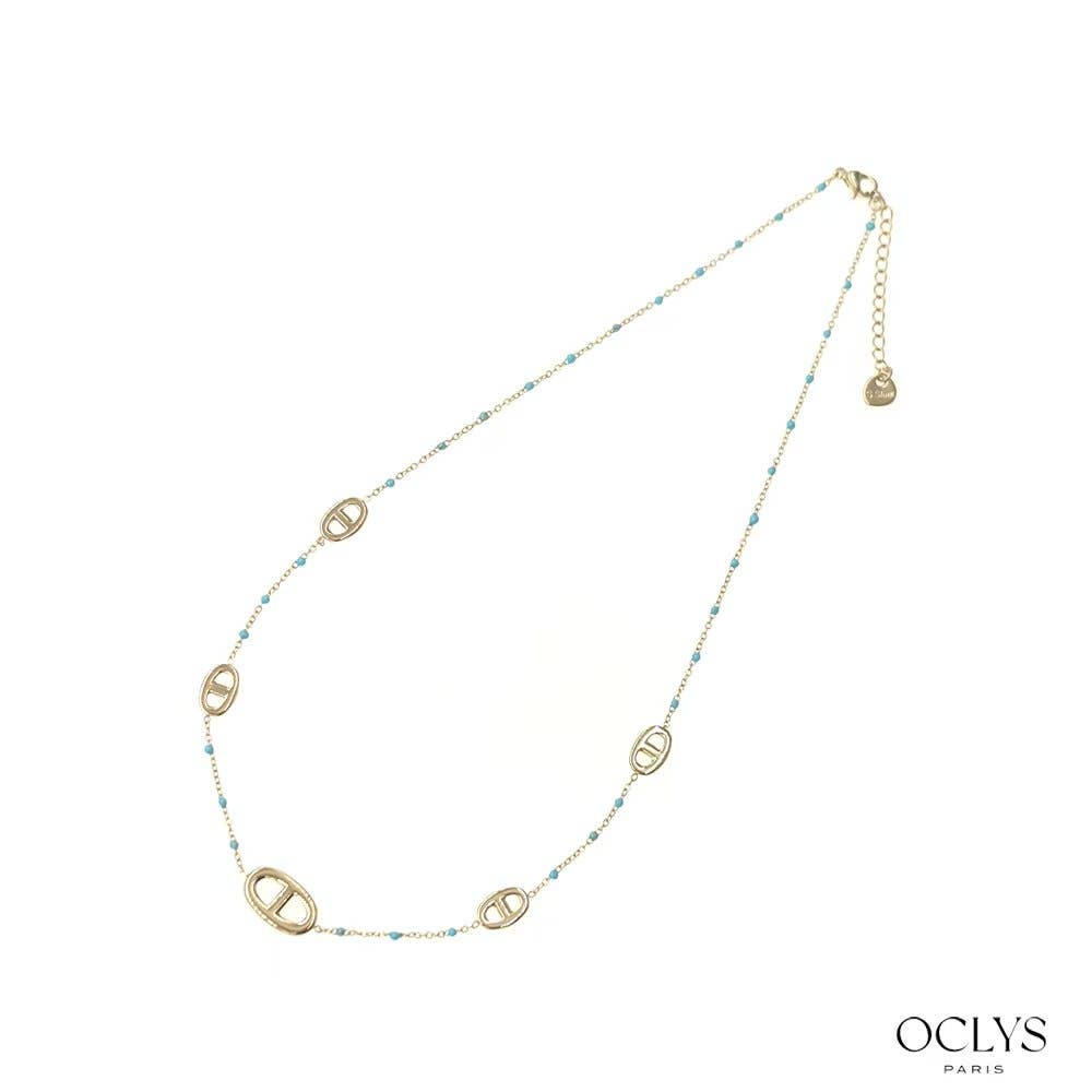 Collier maille marine acier inoxydable doré émaillé Xana