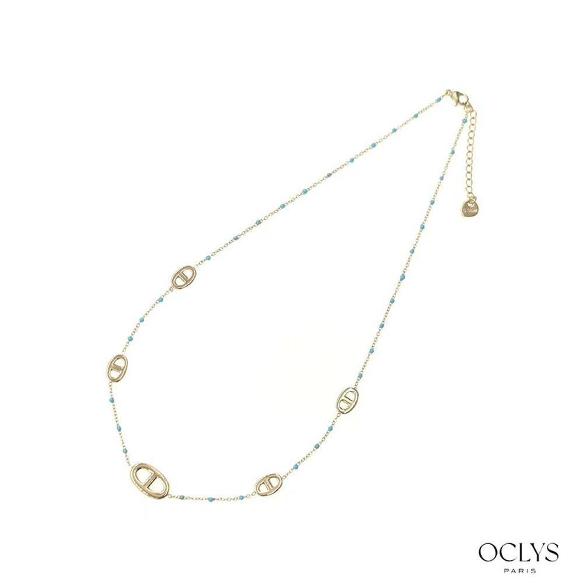 Collier maille marine acier inoxydable doré émaillé Xana