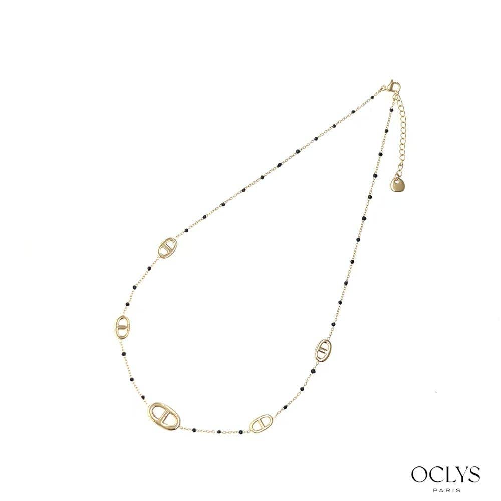 Collier maille marine acier inoxydable doré émaillé Xana