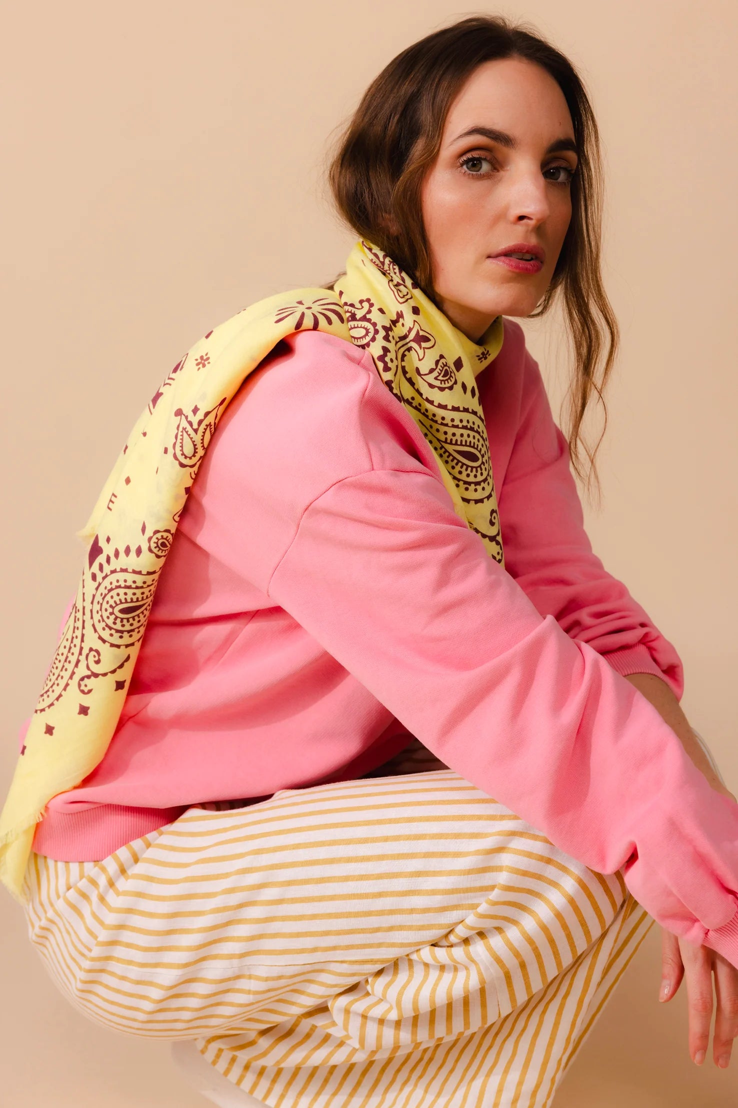 Foulard coton jaune et marron bandana ANTAN