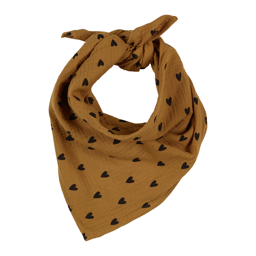 foulard gaze de coton camel coeur noir