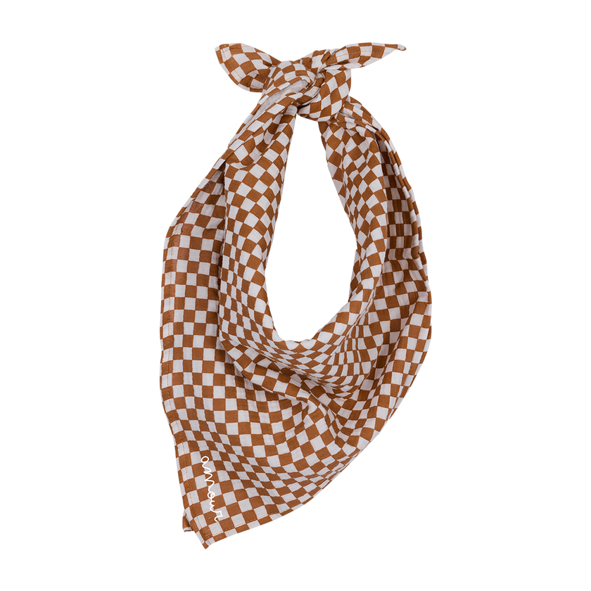 foulard gaze de coton damier camel