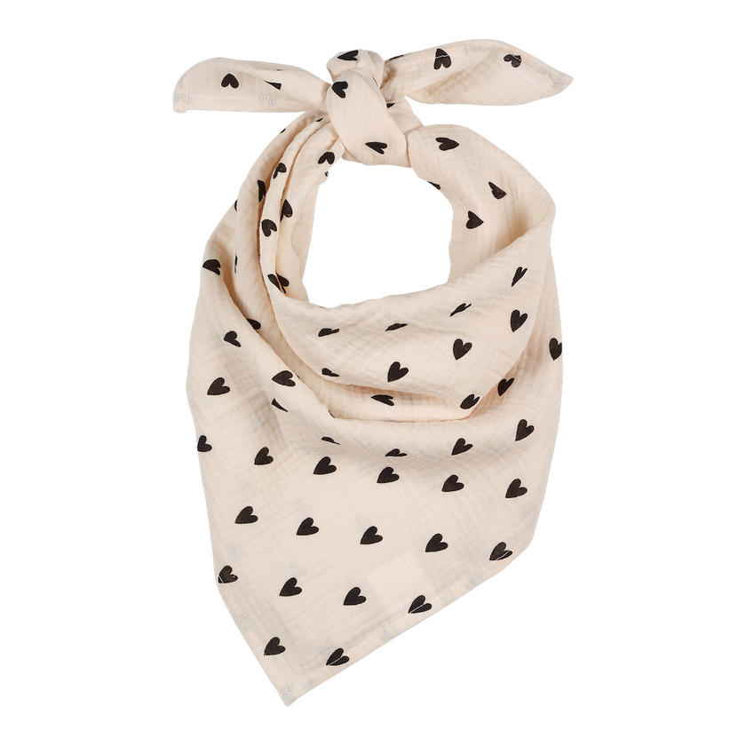 foulard gaze de coton ecru coeur noir