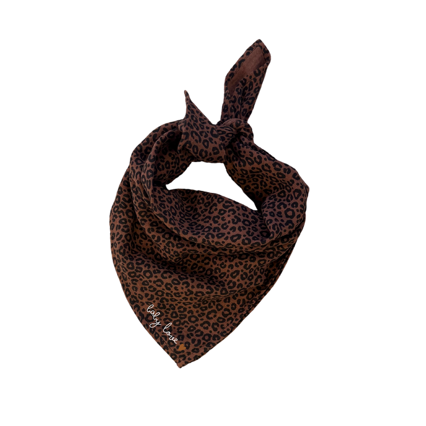 foulard gaze de coton leopard marron